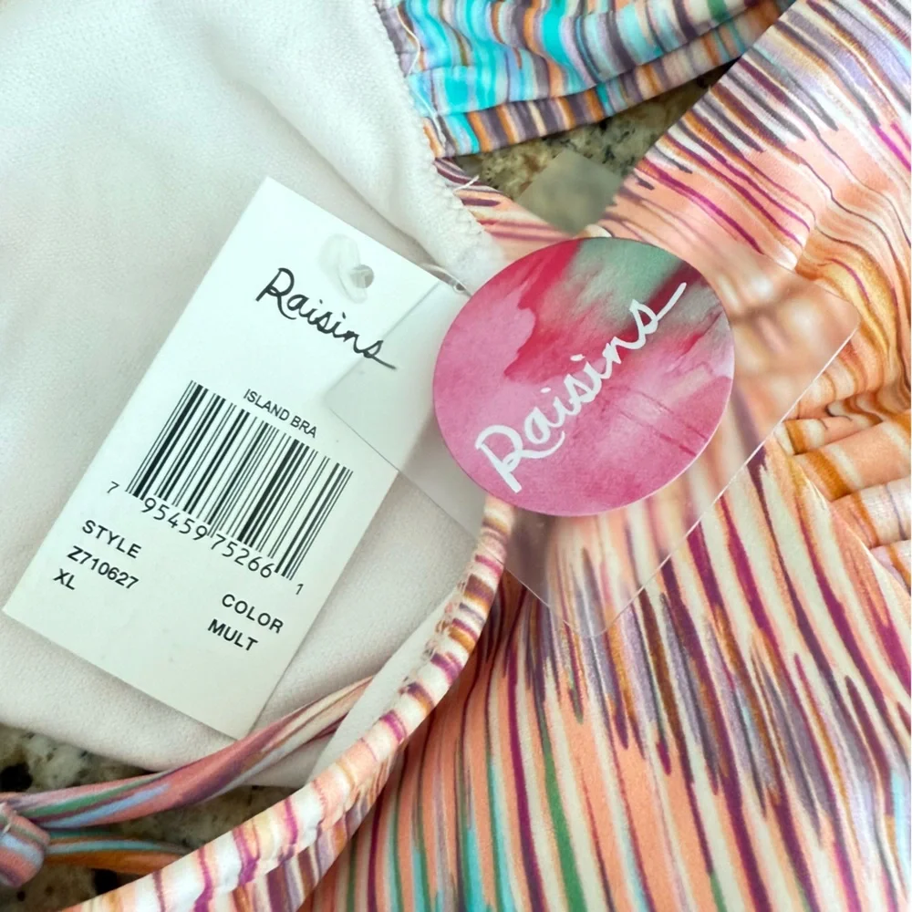 RAISINS Swim Top Size XL Bikini Chevron Stripe Orange Purple Blue NWT